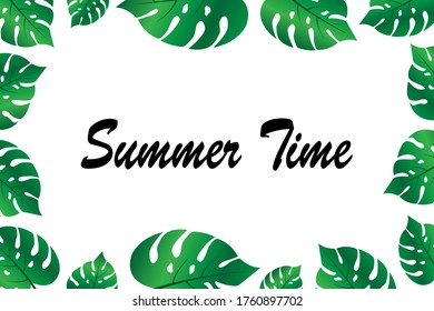 Tropisches Sommerdesign für Banner oder Flyer mit exotischen Palmenblättern, Hibiskusblumen und Griffe.


