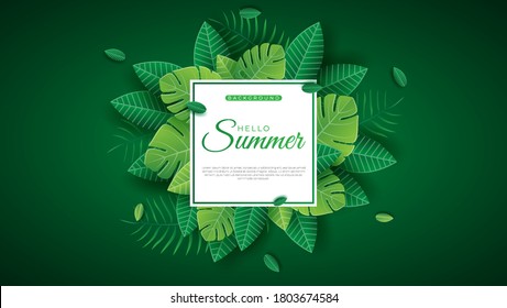 Summer tropical vector design for banner or flyer with exotic palm leaves and handlettering.