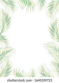 Summer tropical vector design for cards, posters or flyers with exotic palm leaves. Tropical border illustration for copy. Beautiful Palm leaves frame. Eps 10 , vector illustration.