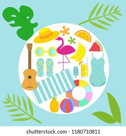 Summer tropical vector design for illustration with exotic, hibiscus flowers