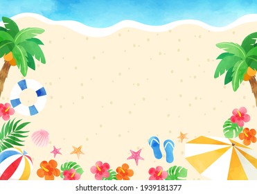 Summer Tropical Vector Illustration Frame Background (landscape) 