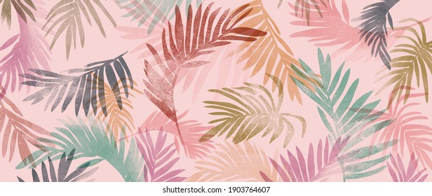 summer tropical wall arts vector. Palm leaves, monstera leaf, Botanical  background design for wall framed prints, canvas prints, poster, home decor, cover, wallpaper.