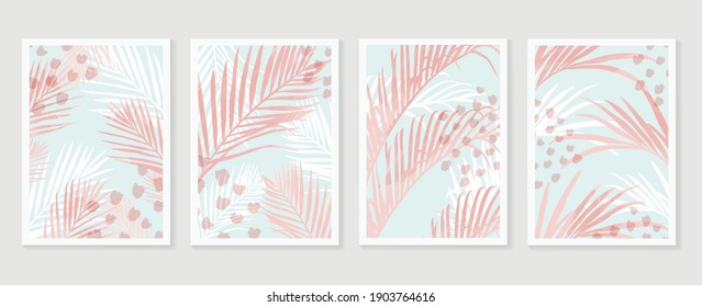 vector de arte de pared tropical de verano. Hojas de palma, hojas de monstera, Diseño de fondo botánico para impresiones enmarcadas en pared, estampados de tela, afiche, decoración de casa, cubierta, papel pintado.