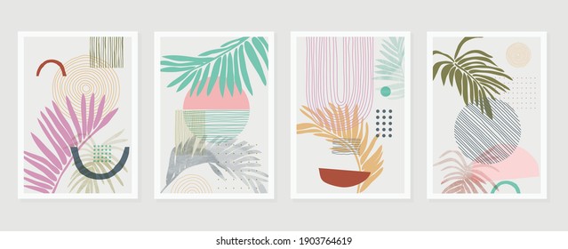 summer tropical wall arts vector. Palm leaves, monstera leaf, Botanical  background design for wall framed prints, canvas prints, poster, home decor, cover, wallpaper.