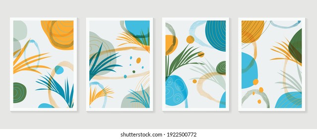 summer tropical wall arts vector. Palm leaves, coconut leaf, monstera leaf, line arts, Botanical  background design for wall framed prints, canvas prints, poster, home decor, cover, wallpaper. - Shutterstock ID 1922500772