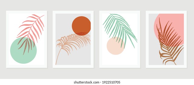 summer tropical wall arts vector. Palm leaves, coconut leaf, monstera leaf, line arts, Botanical  background design for wall framed prints, canvas prints, poster, home decor, cover, wallpaper