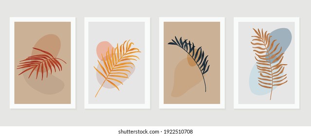 summer tropical wall arts vector. Palm leaves, coconut leaf, monstera leaf, line arts, Botanical  background design for wall framed prints, canvas prints, poster, home decor, cover, wallpaper