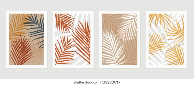 vector de arte de pared tropical de verano. Hojas de palma, hojas de coco, hojas de monstera, artes de línea, Diseño de fondo botánico para impresiones enmarcadas en la pared, impresiones de tela, afiche, decoración del hogar, cubierta, papel pintado