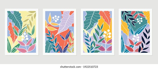 summer tropical wall arts vector. Palm leaves, coconut leaf, monstera leaf, line arts, Botanical  background design for wall framed prints, canvas prints, poster, home decor, cover, wallpaper