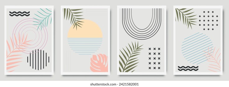 Sommer tropische Wandkunst Vektor. Palmblätter, Monsterablätter, botanischer Hintergrund-Design für Wandgemälde. Meeresmalerei für Wanddekoration, Inneneinrichtung, Hintergrund, Abdeckung, Banner