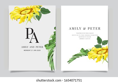 summer and tropical wedding invitation card, Social media page and Story, Party and invite card design collection. Natural Green and golden cover design vector illustration.