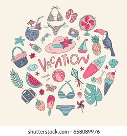 Summer and tropics doodle set