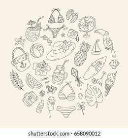 Summer and tropics doodle set
