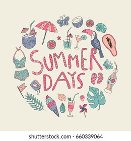 Summer and tropics doodle set