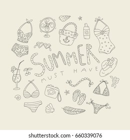 Summer and tropics doodle set