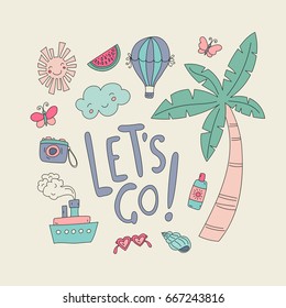 Summer and tropics doodle set