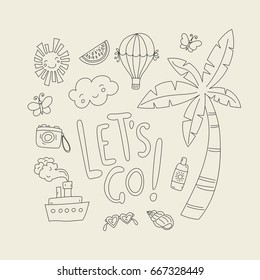 Summer and tropics doodle set