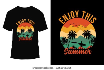 summer t-shirt and apparel trendy design with palm trees silhouettes, typography, print, vector illustration. Global swatches.