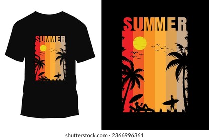 summer t-shirt and apparel trendy design with palm trees silhouettes, typography, print, vector illustration. Global swatches.