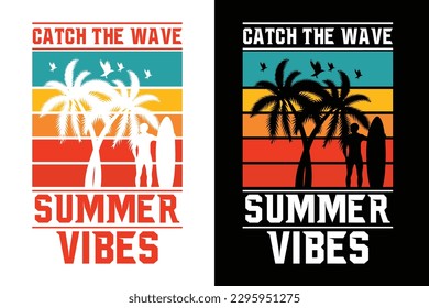 Summer t-shirt design, summer beach vacation t-shirts, summer surfing t-shirt vector design