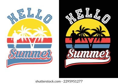 Summer t-shirt design, summer beach vacation t-shirts, summer surfing t-shirt vector design