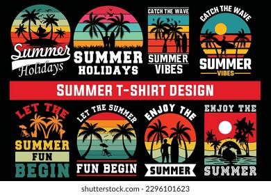 Summer t-shirt design bundle, summer beach vacation t-shirts, summer surfing t-shirt vector design