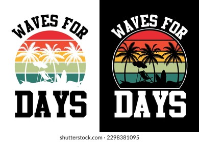 Paquete de diseño de camisetas de verano, camisetas de vacaciones de playa de verano, diseño vectorial de camisetas de surf de verano
