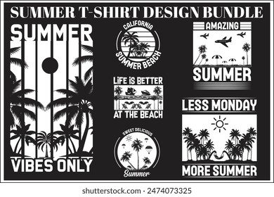 Paquete de diseño de camiseta de verano. Diseño de la camiseta del verano hermoso.