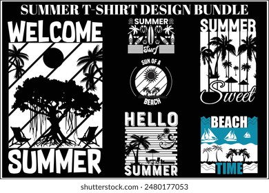 Summer T-shirt Design Bundle. Summer Beautiful T-shirt Design.