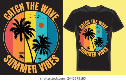 Diseño de camiseta de verano, captura la onda de verano vibe.archivo vector de tipografía moderna, diseño de camiseta motivacional Cita  