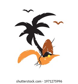 Summer t-shirt design with coconut tree, surfing board and swan side by side. Fresh as icon, clothing and apparel. 