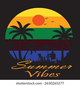 Uma descrição de design de camiseta de verão pode incluir cores vibrantes, padrões divertidos e motivos relacionados a dias ensolarados, praias e atividades ao ar livre. O design pode apresentar ilustrações de palm tr