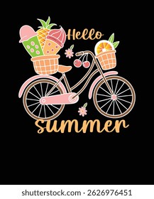 Summer t-shirt design, hello summer t-shirt design, summer bicycle t-shirt design.
