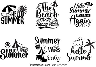 Summer T-Shirt Design. Hello Summer. Summer Vibes. Summer Cut file. svg