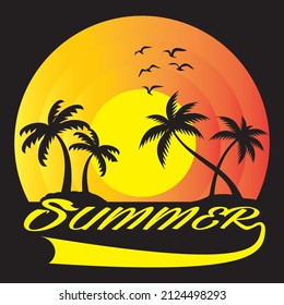 Summer t-shirt design with palm trees vector image