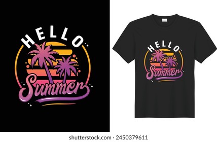 Summer T-shirt Design, Summer paradise,Surf Paradise,Break The Waves,Sea Beach,California Beach, Santa Monica Beach with palm trees silhouettes, typography, print, vector illustration.Global swatches.