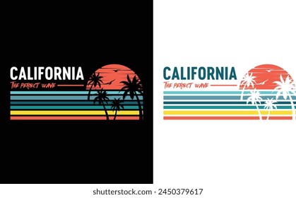 Summer T-shirt Design, Summer paradise,Surf Paradise,Break The Waves,Sea Beach,California Beach, Santa Monica Beach with palm trees silhouettes, typography, print, vector illustration.Global swatches.