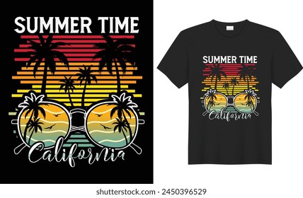 Summer T-shirt Design, Summer paradise,Surf Paradise,Break The Waves,Sea Beach,California Beach, Santa Monica Beach with palm trees silhouettes, typography, print, vector illustration.Global swatches.