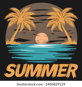 Summer t-shirt design, retro sea, surfer