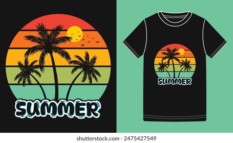 Summer T-shirt Design, retro t shirt design, T shirt print palm tree, typography T-shirt Design, Vector File