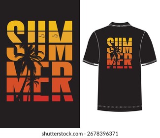 Projeto de verão T-Shirt com Sunset e Palm Tree Silhueta