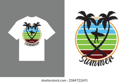 summer t-shirt design. surfer t shirt design. t-shirt design vector for print. surfer with palm trees logo design vector illustration. quotes for t shirt