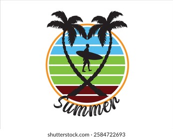 summer t-shirt design. surfer t shirt design. t-shirt design vector for print. surfer with palm trees logo design vector illustration. quotes for t shirt