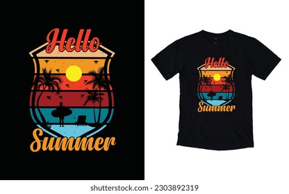 Summer t-shirt design, with tropical beach t-shirt design, Summer time hawaii beach t-shirt design,Vintage hawaii surfing label,
Hand painted watercolor summer lettering