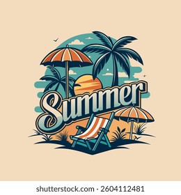 SUMMER T-Shirt Design – Tropical Beach Vibes with Palm Trees and Ocean View