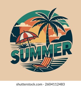 SUMMER T-Shirt Design – Tropical Beach Vibes with Palm Trees and Ocean View