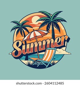 SUMMER T-Shirt Design – Tropical Beach Vibes with Palm Trees and Ocean View