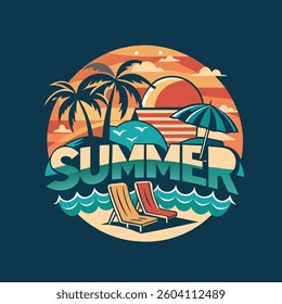 SUMMER T-Shirt Design – Tropical Beach Vibes with Palm Trees and Ocean View