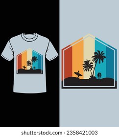 Summer t-shirt design vector illustration. Retro Summer beach t-shirt design illustration. Vintage T-shirt design, vector template