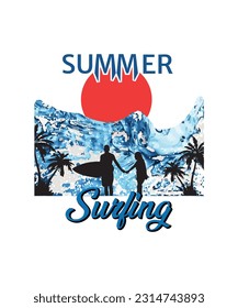 Summer T-Shirt Design Vector Surfing
